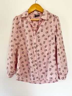 Faded Glory Girls Pink Owl-Print Button-Up Blouse Size 6-6x